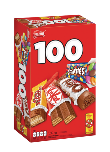 Nestle Mini Assorted Chocolates, Coffee Crisp, Kit Kat, Smarties, Aero, 100ct, Halloween Box, 1.02kg/2.2 lbs. Box {Imported from Canada}